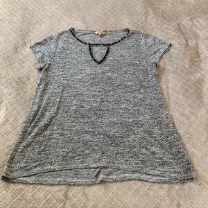 Juicy Couture Womens Large T Shirt Gray Short Sleeve Beaded Open Neck Relaxed